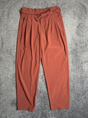 Athleta Skyline Pant II. Tie-Waist Pleated Pants in Rust Red